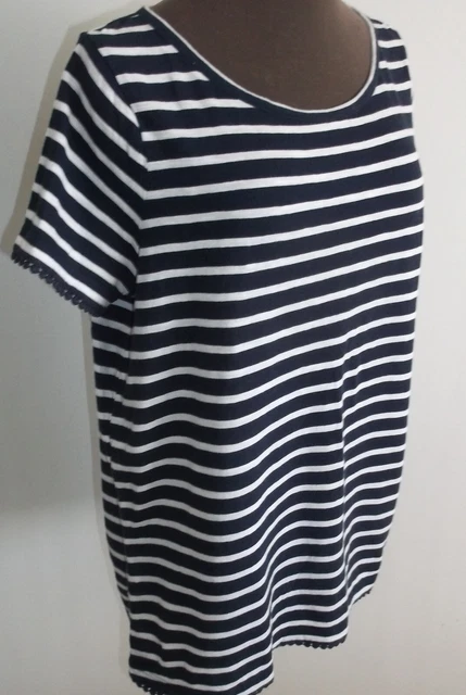 Marks & Spencer NAVY TOP Stripe T-shirt Pompom trim Fit 14-16 see measurements