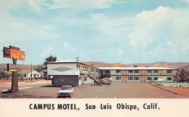 Vtg Postcard San Luis Obispo CA California CAMPUS Inn Motel Hotel 1960s Cars L7