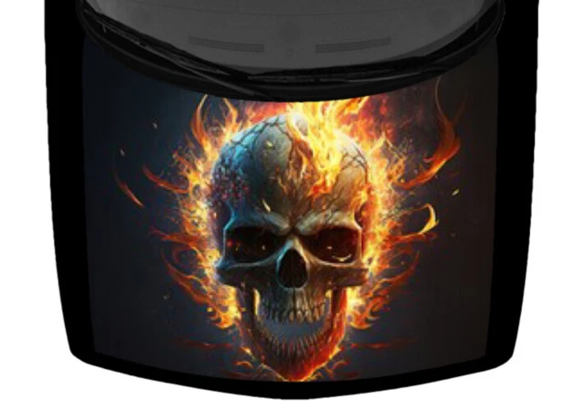 Ghost Fiery Fire Skull Face Black Eyes Hood Wrap Vinyl Decal Graphic Car Truck Ghost Fiery Fire Skull Face Black Eyes Hood Wrap Vinyl Decal Graphic Car Truck