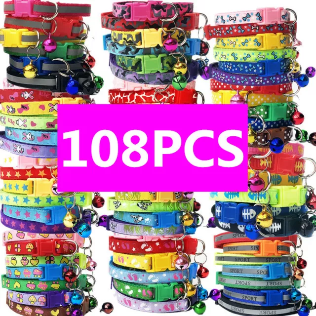 108 PCS Lot Wholesale XS Small Dog Collar Pet Puppy Cat Kitty Necklace Collars