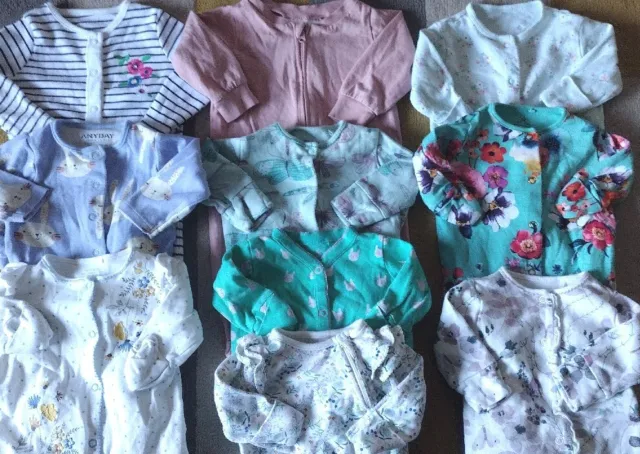 Baby Girls Bundle Of 10 Sleepsuits 0-3 Months Excellent Condition