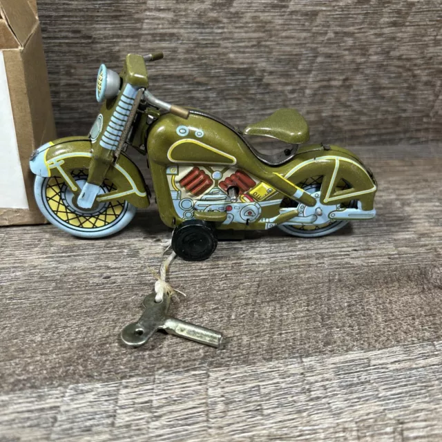 Vitg Wind Up  Motorcycle Green & Blue Clockwork Tin Toy Collectable Gift  Works