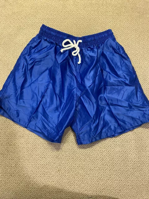 Mens Vintage 100% Nylon Blue Thin Soccer Running Shorts Small S