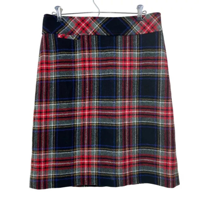 LL Bean Size 8 Wool Blend Tartan Pencil Skirt Lined Plaid Side Zip Short