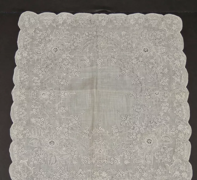 Vintage Elaborate Appenzell Swiss Embroidery Whitework Wedding Handkerchief