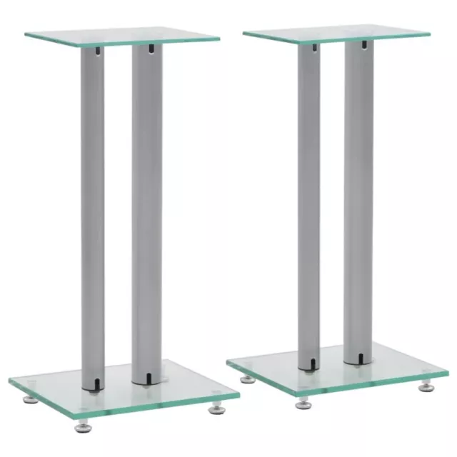 Modern Speakers Stand Set 2 Pillars Design Tempered Glass Speaker Stands 2pcs