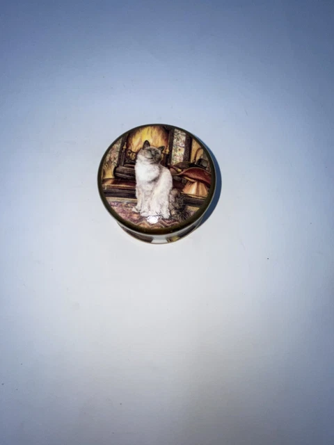 Cat Trinket Box & Plate British Exchange Staffordshire   England Ceramic 2.5”