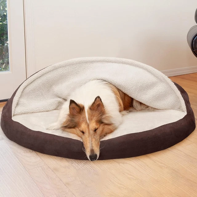 Large Dog Bed (44") - Orthopedic, Washable Cover, Up to 80 lbs - Sherpa & Suede