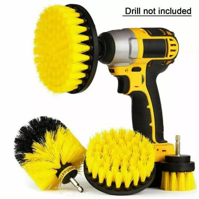 Drill Scrub Brushes Power Scrubber 3pc Bathroom Kitchen Tile Car Cleaning NEW