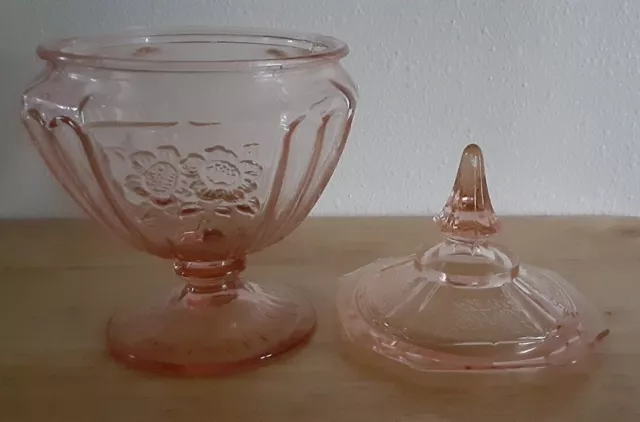 Vintage Hocking Glass Pink Depression Mayfair Open Rose 8.5" Covered Candy Dish