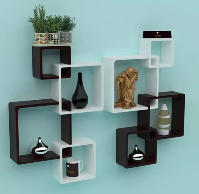Unique Intersecting Wall Shelf/ Home Wall Decor Set of 8 White And Black decor