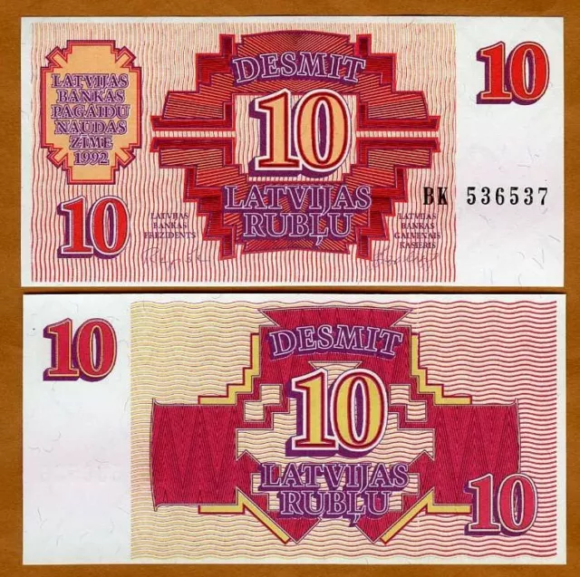 Latvia, 10 Rubli, 1992, P-38, UNC First Ex-USSR