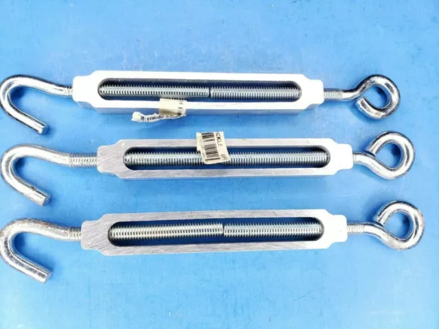 3 Hindley Turnbuckle Hook To Eye 10" #41406 Zinc Plated Steel Aluminum Body