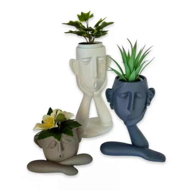 Resin Succulent Pots Indoor Outdoor Figurine Face Planters Set of 3 3