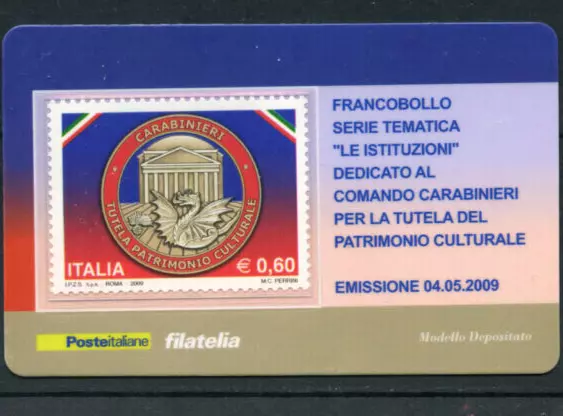 Italia 2009 Comando Carabinieri Tutela Patrimonio Tessera Filatelica Francobollo