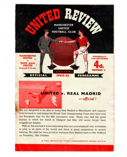 1960/61 Manchester United v West Ham United Football Programme