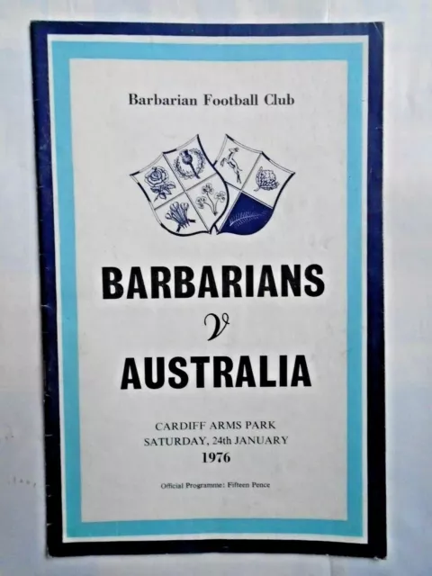 barbarians vs australia jan 24th 1976 RUGBY PROGRAMME