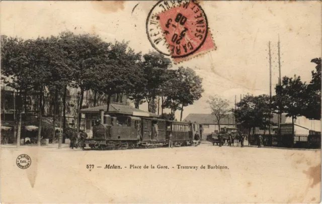 CPA MELUN Place de la Gare Tramway de Barbizon (924740)