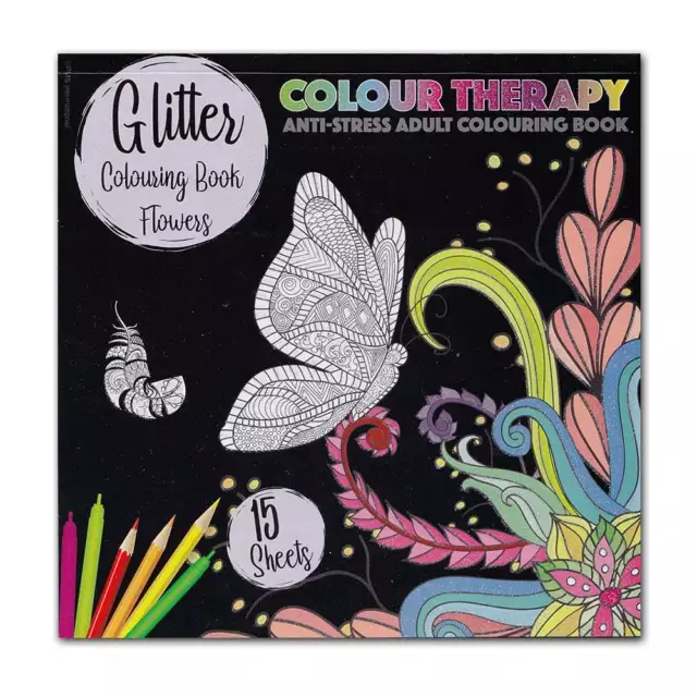 Colour Therapy - Anti-stess Adult Colouring Book with Glitter Accents | Flowe...