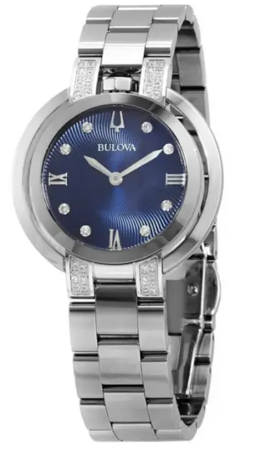 Bulova 96R225 Rubaiyat Blue Diamond Dial Silver Tone Steel Womens Watch