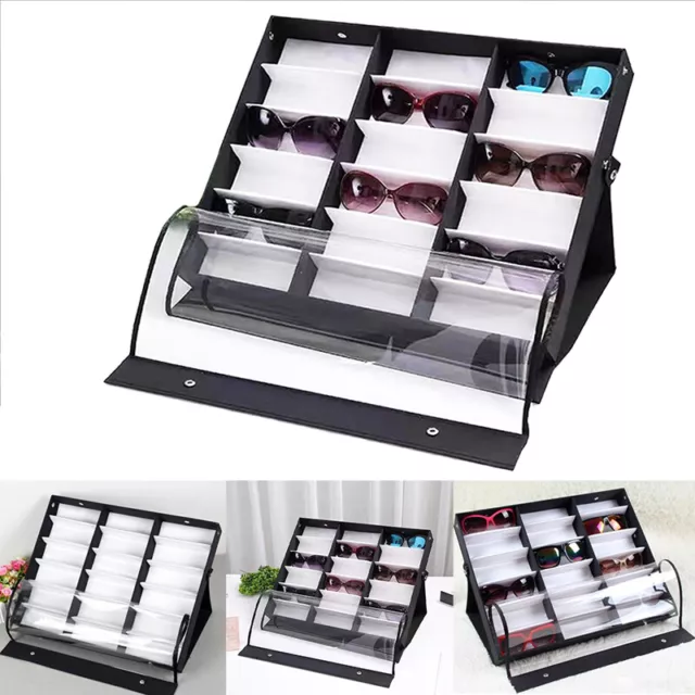 Glasses Display Case Sunglasses Storage Box Organiser Black 18 Grids Box