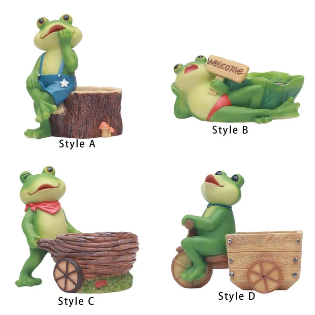 Frog Shape Flower Pot Planter Resin Statue Tabletop Ornament Bonsai Figurine