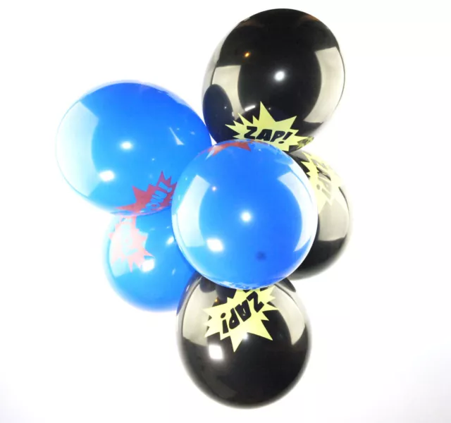 10 globos de látex de superhéroe negro azul zap pow cómic fiesta de cumpleaños para niños