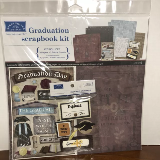 Kit de cuaderno de recortes de graduación Karen Foster pegatinas dimensionales de papel coordinadas