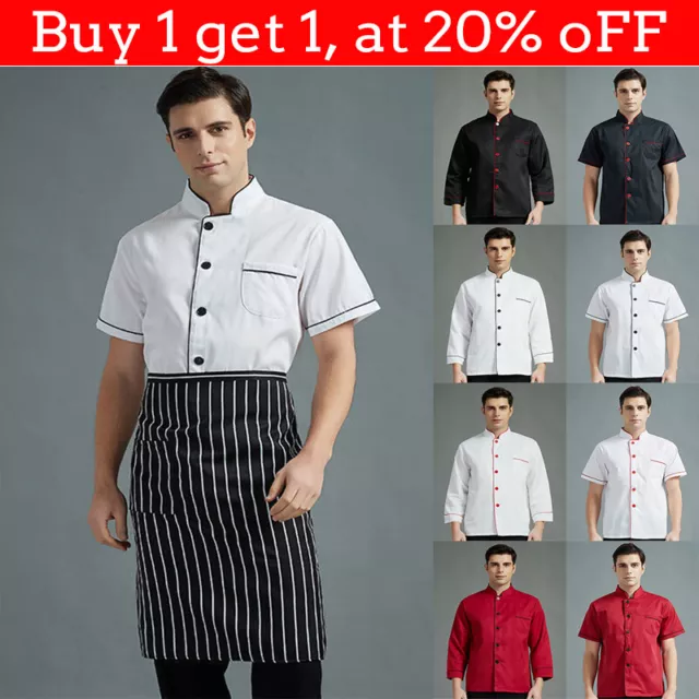 Unisex Chef Restaurant Jacket Short Sleeve Chef Coat Kitchen Wear Waiter Uniform