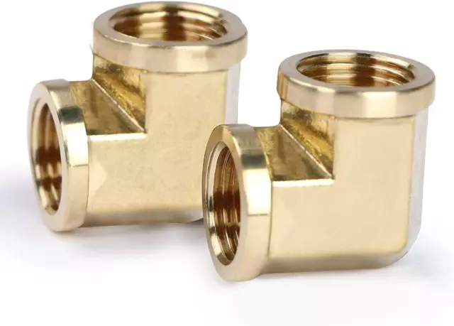 2Pcs 90 Degree Barstock Street Elbow Brass Pipe Fitting (1/2" NPT Female X 1/2"