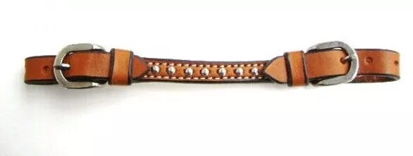 Leder KINNRIEMEN f. Trense Westerntrense Curbstrap  2-Schnallen Silber Dots