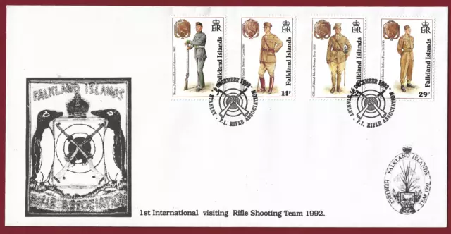 FDC 1992 Falkland Islands Rifle Shooting Team First Day Cover + Enclosure