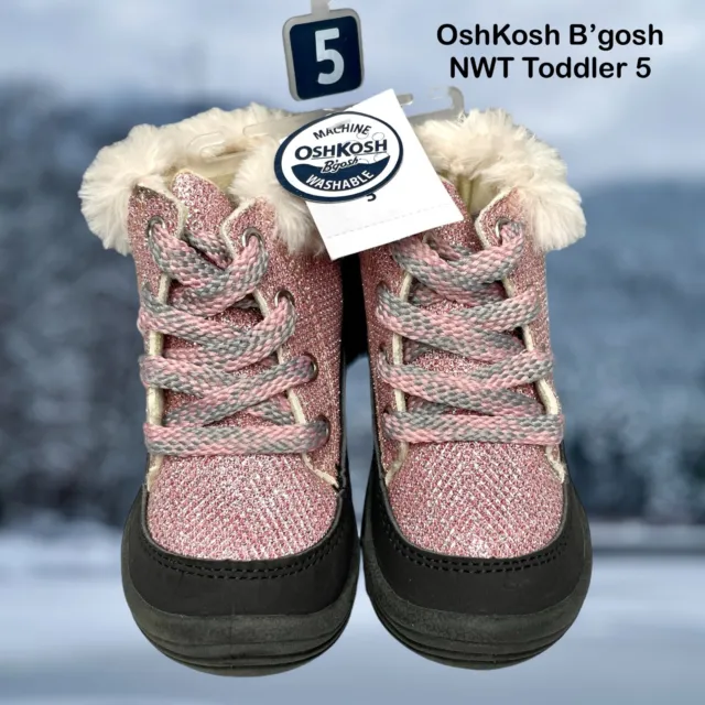 Osh Kosh Girls Joyita Pink Glitter Faux Fur Lace Up Snow Boot NWT Size Toddler 5