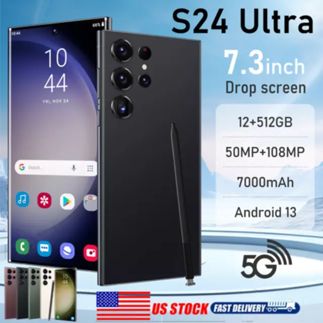 Android 13 S24 Ultra 5G Smartphone 7.3" Factory Unlocked 4/8+256GB Mobile Phone