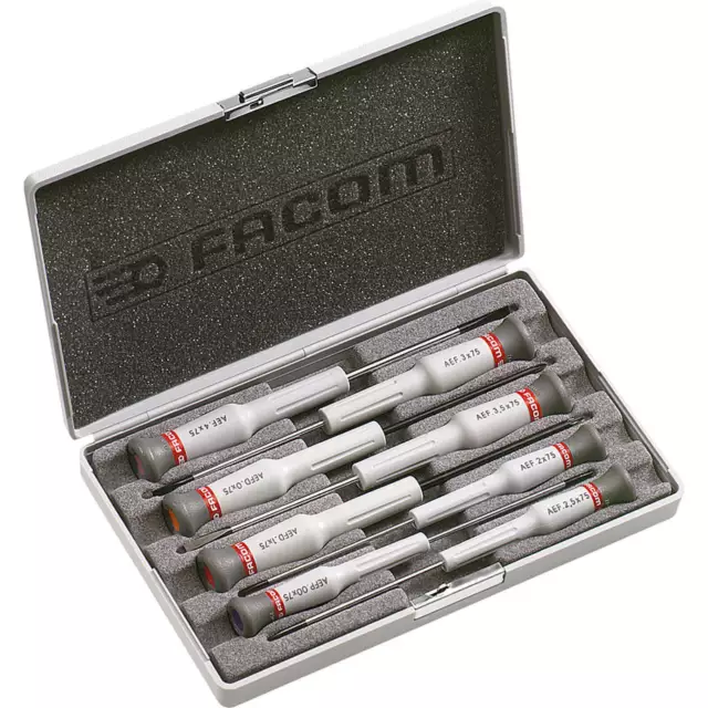 Facom Micro Tech 8 Piece Precision Slotted, Phillips and Pozi Screwdriver Set