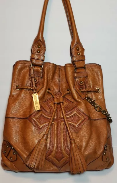 Rare Lockheart Crusade Courtney 3D Cross Embossed Tasseled Shoulder Handbag $895