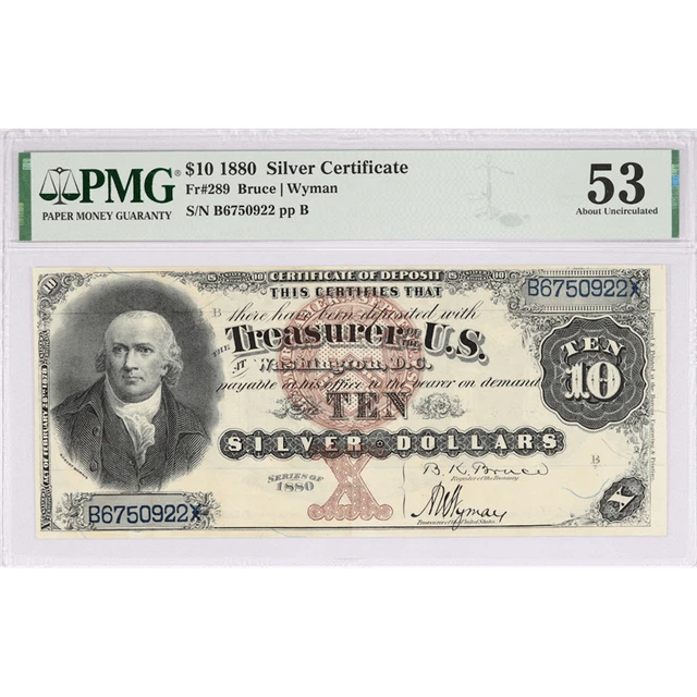 Fr.289 Robert Morris 1880 $10 Silver Certificate, PMG AU-53 - Nice Note