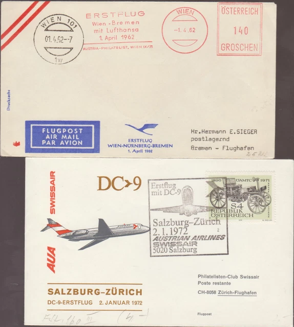 2 schöne Österreichische Briefe, Erstflug, beide gelaufen