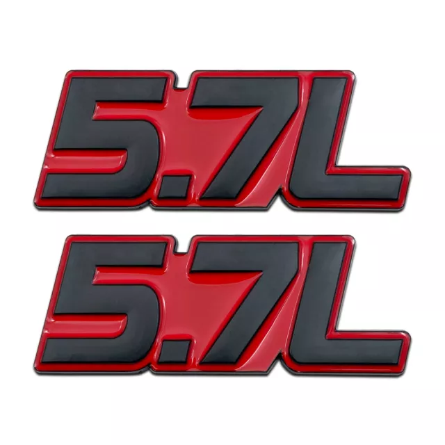 2x Metal Black & Red 5.7L Engine Emblem Car Logo Fender Trunk V6 V8 Badge Decal