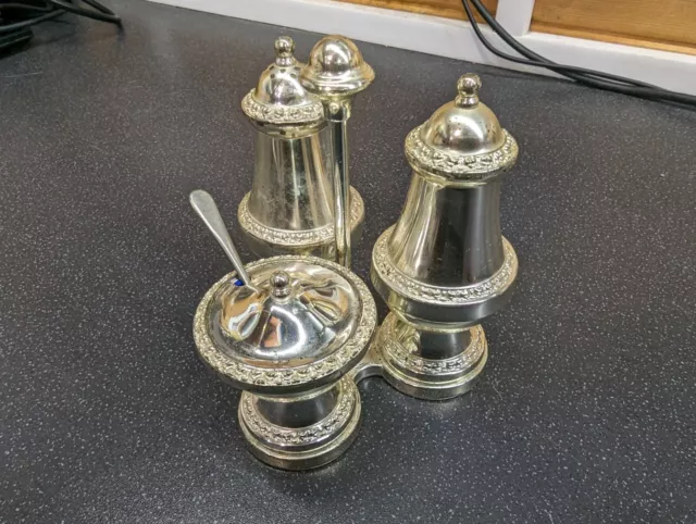 Ian Heath IANTHE Silver plated Cruet Salt Pepper Set on Original Stand