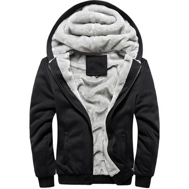 Men Fleece Hoodie Warm Full Zip Sherpa Lined Hooded Sweatshirt Winter Jacket 3