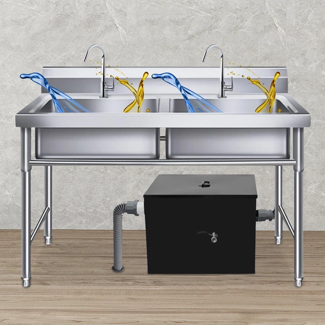 COMMERCIAL 40LB GREASE Interceptor Under Sink Grease Trap Stainless