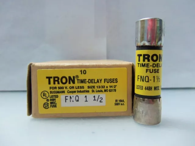 New Lot Bussmann Tron FNQ-1-1/2 Amp Fuses Time Delay 500 Volts NIB