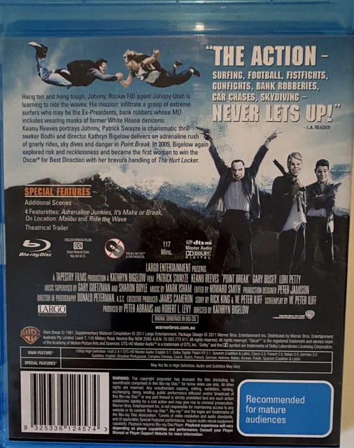 POINT BREAK BLU-RAY M 1991 Patrick Swayze Keanu Reeves Bigelow 117m £11 ...