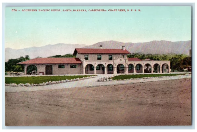 Southern Pacific Depot Coast Line S.P.R.R. Santa Barbara California CA Postcard