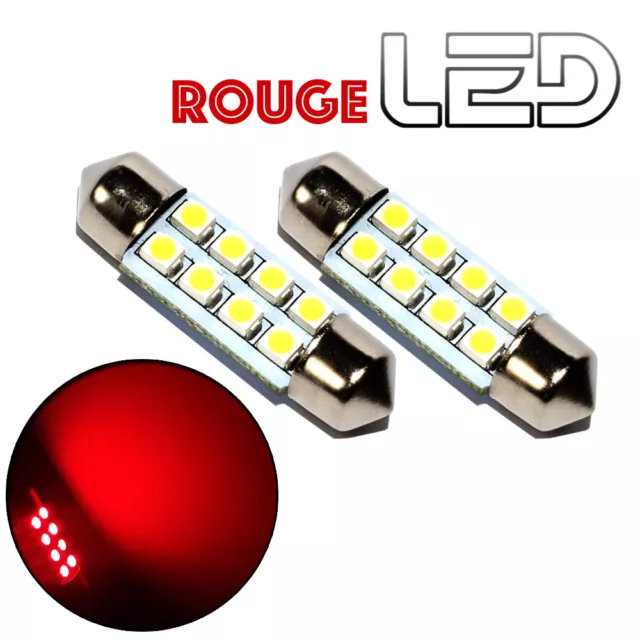 2 Ampoules navette c7w 39 mm 39mm 8 LED ROUGE Habitacle Plafonnier coffre sols