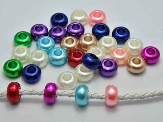 100 Mixed Color Acrylic Faux Pearl Rondelle Spacer Beads With Large 5mm Hole