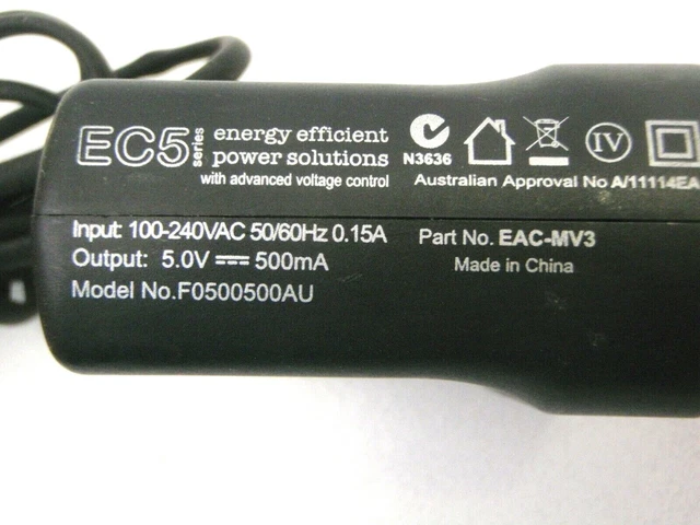Ec5 F0500500Au Eac-Mv3 5.0V 500Ma Au Genuine Ac Power Adapter Supply