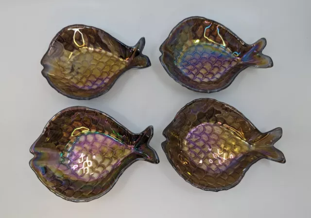 Azzurra Set of 4 Iridescent Gold Art Glass Fish Bowls Made in Turkey