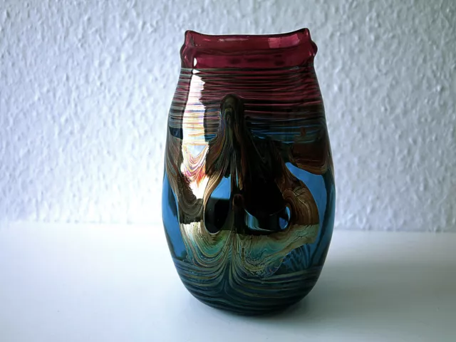 EISCH Glaskunst VASE 19cm signiert EISCH´91 UNIKAT Studioglas